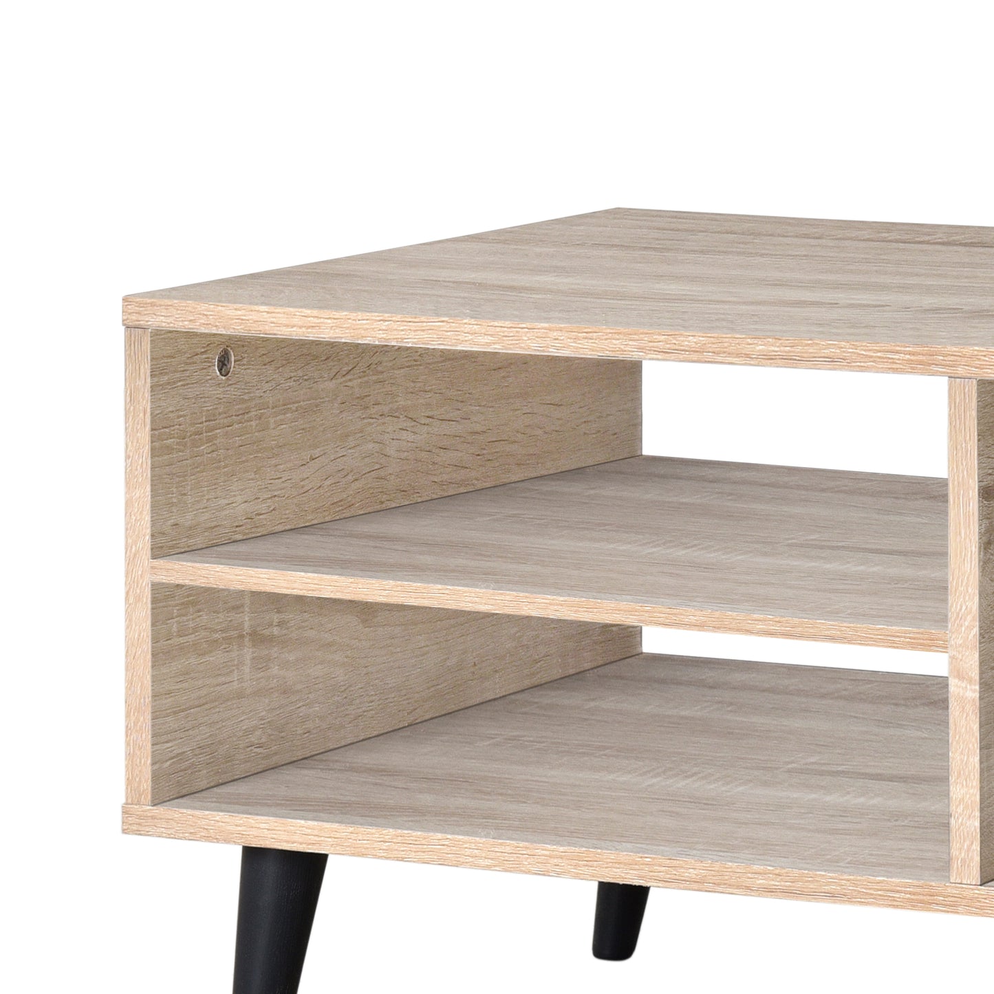 Ahri Coffee Table - Oak Minimalist Open Shelves with Black Legs