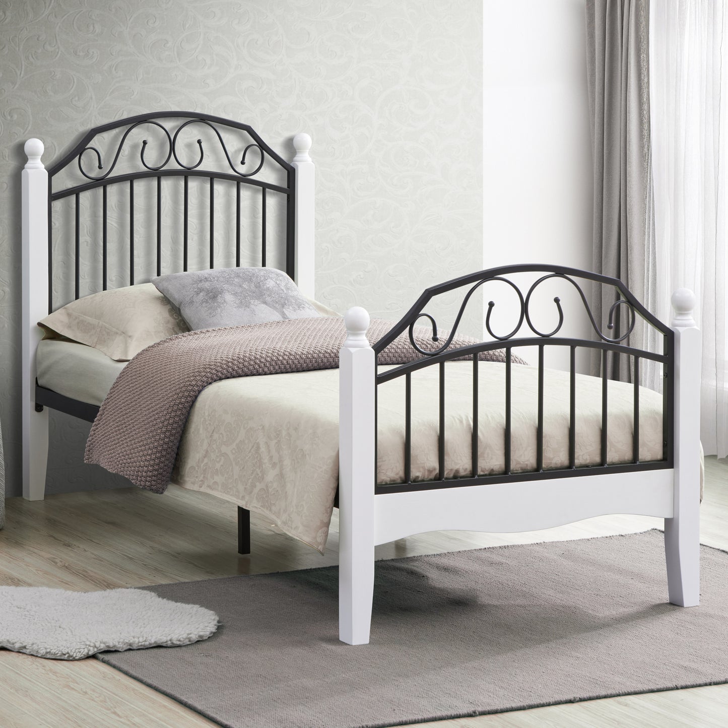 Alexa Wood & Metal Bed Frame - Black and White