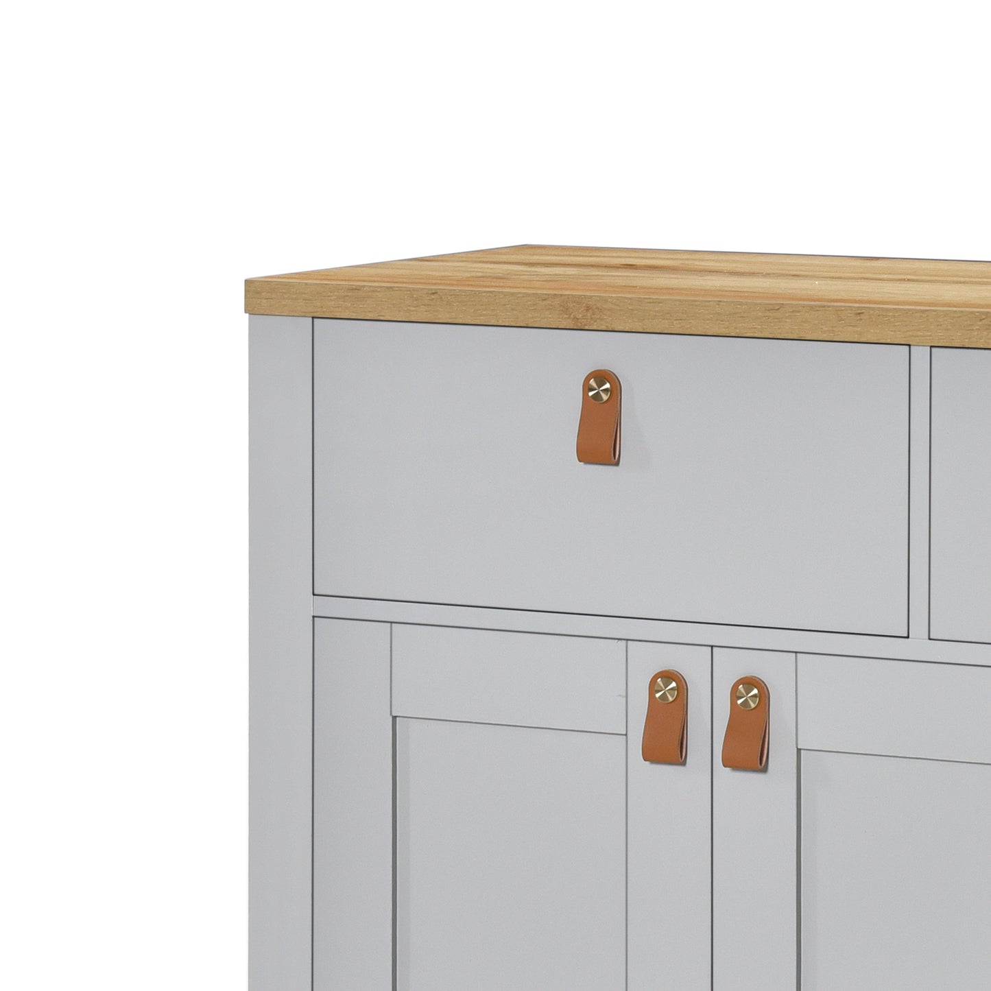 Echo 1.1m Sideboard Buffet Storage Cabinet with PU Leather Handles - Oak/ Light Grey