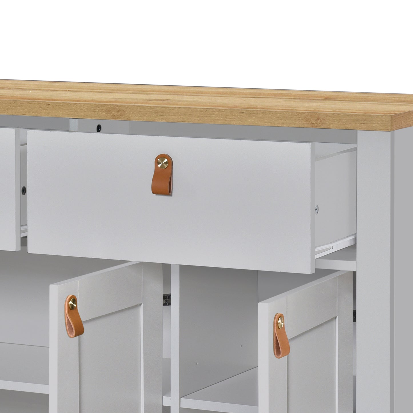 Echo 1.1m Sideboard Buffet Storage Cabinet with PU Leather Handles - Oak/ Light Grey