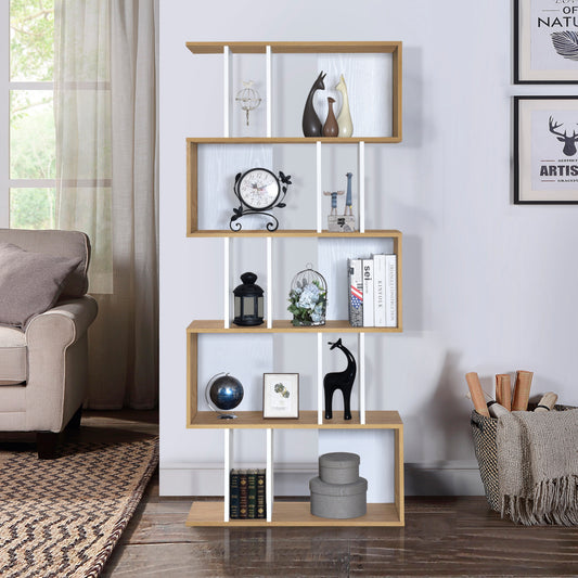 Ian 5 Tier Shelving Unit- Oak & White