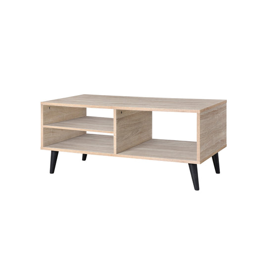 Ahri Coffee Table - Oak Minimalist Open Shelves with Black Legs