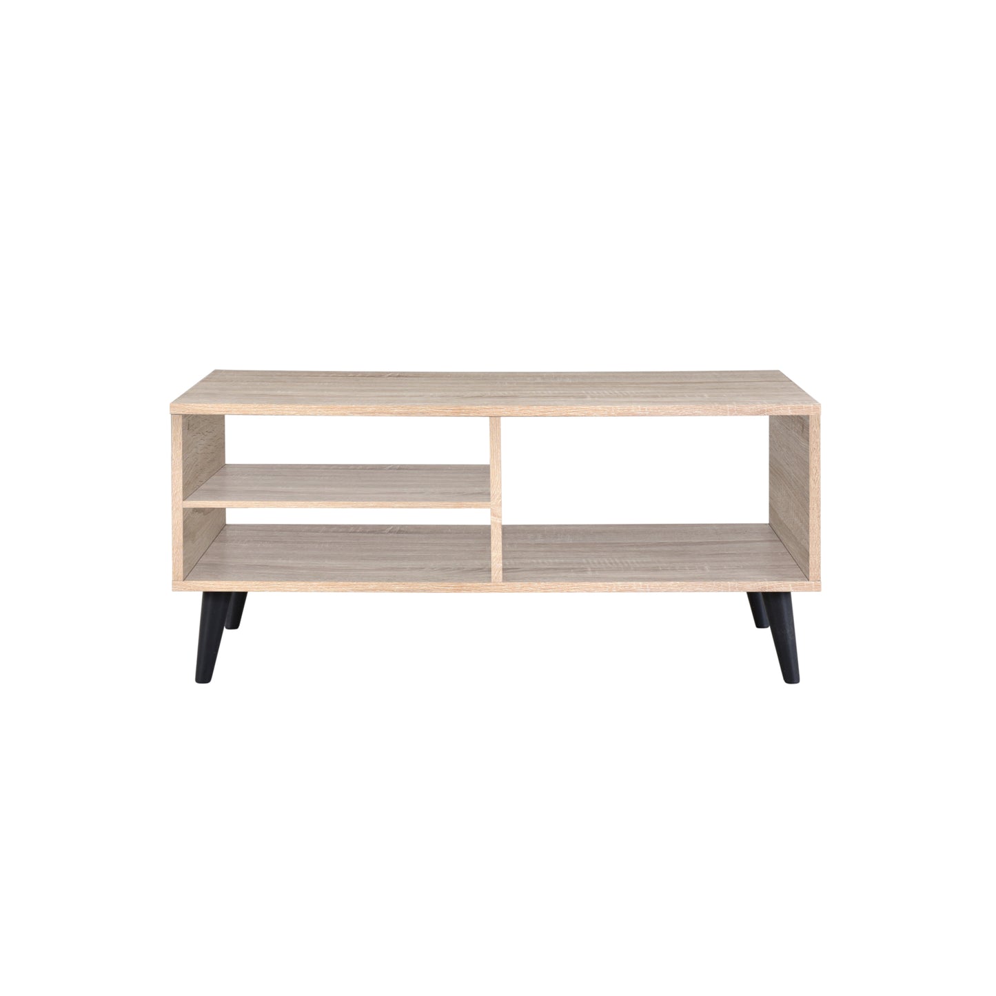 Ahri Coffee Table - Oak Minimalist Open Shelves with Black Legs