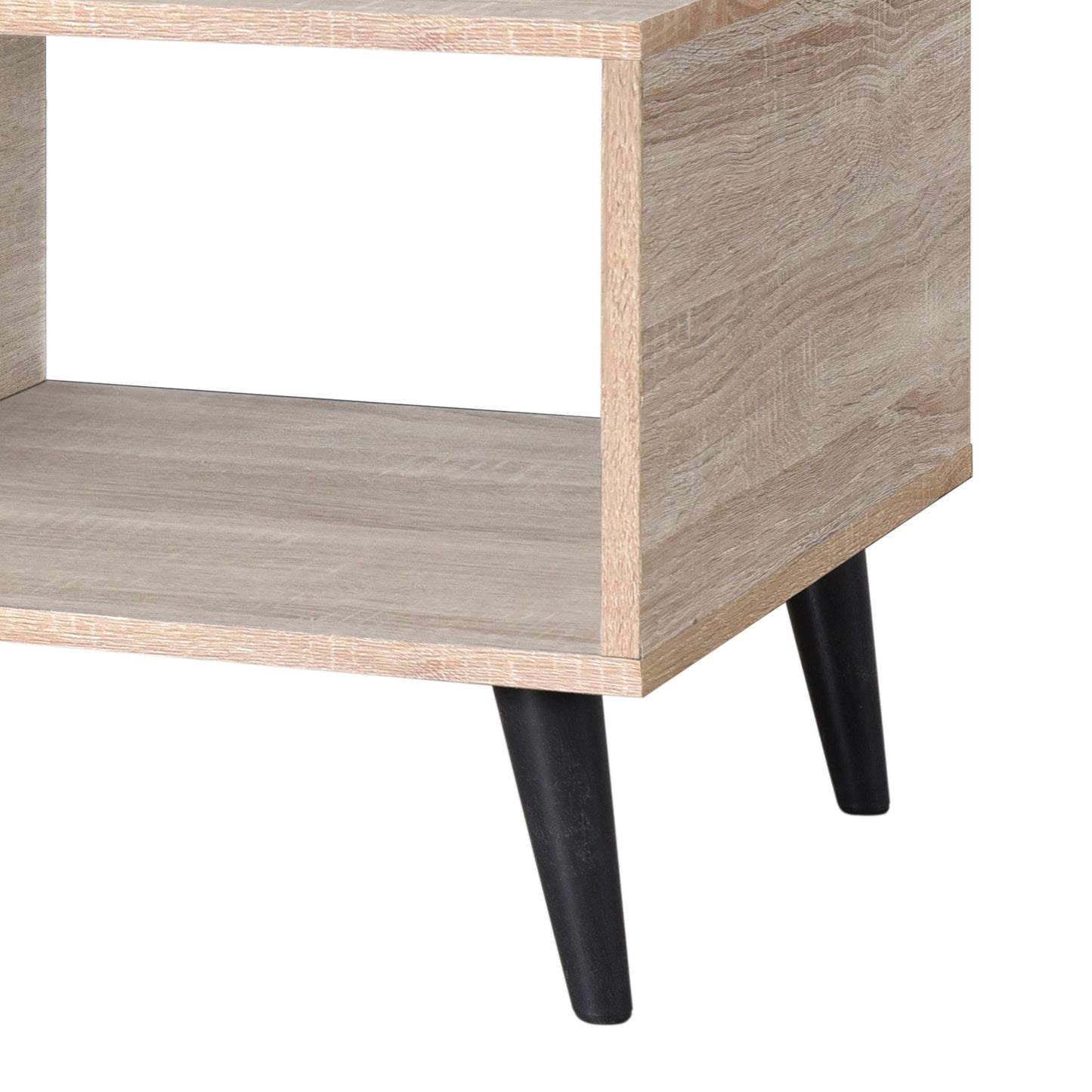 Ahri Coffee Table - Oak Minimalist Open Shelves with Black Legs