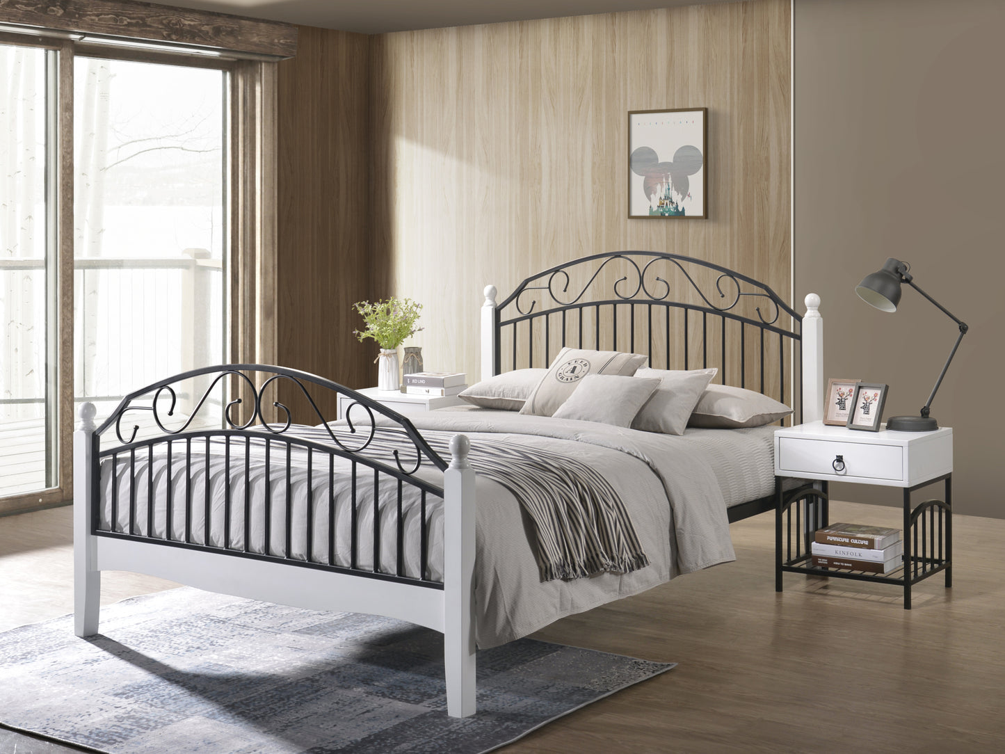 Alexa Wood & Metal Bed Frame - Black and White