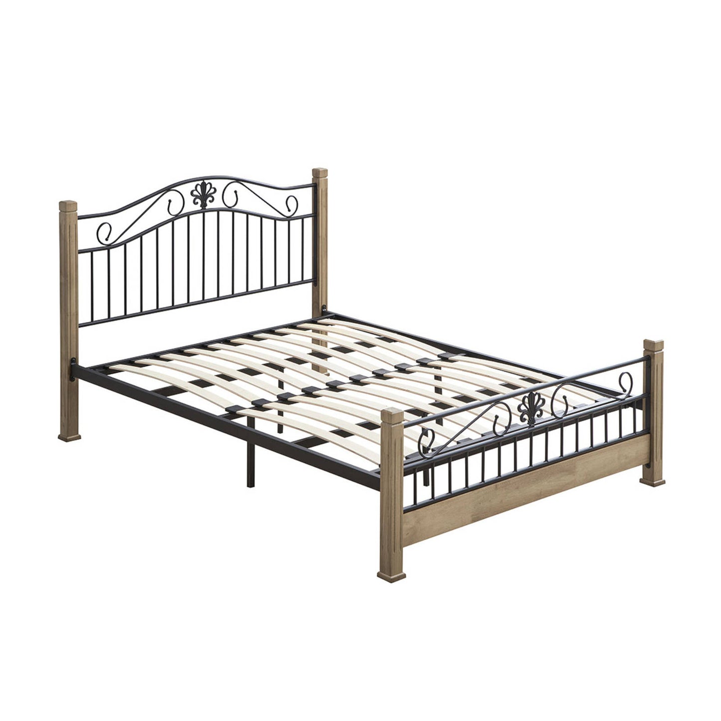 Christine Wood & Metal Bed Frame - Maple and Black