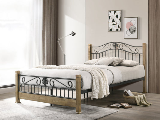 Christine Wood & Metal Bed Frame - Maple and Black