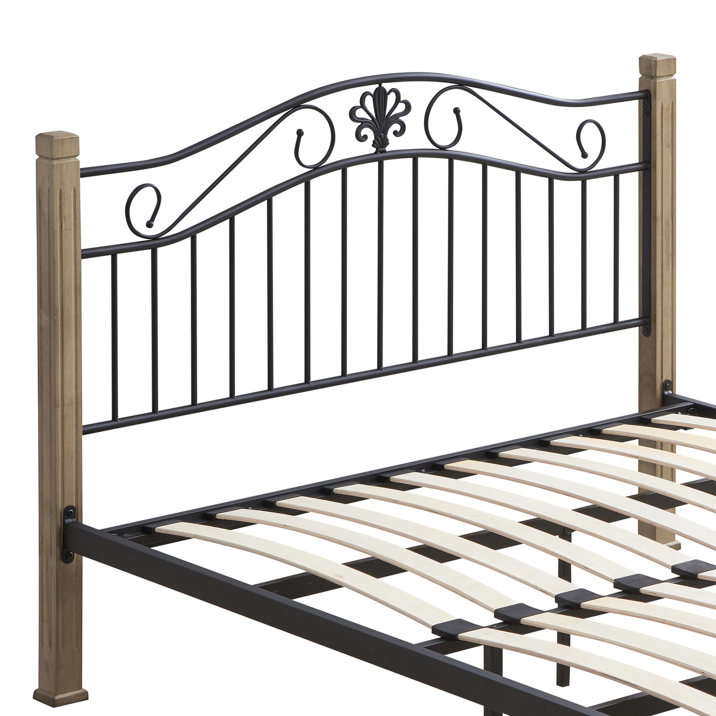 Christine Wood & Metal Bed Frame - Maple and Black