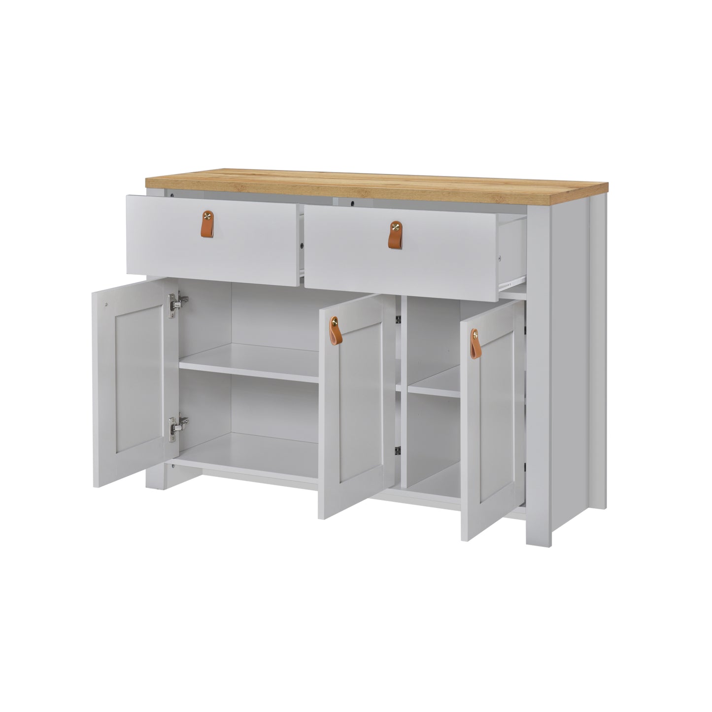 Echo 1.1m Sideboard Buffet Storage Cabinet with PU Leather Handles - Oak/ Light Grey