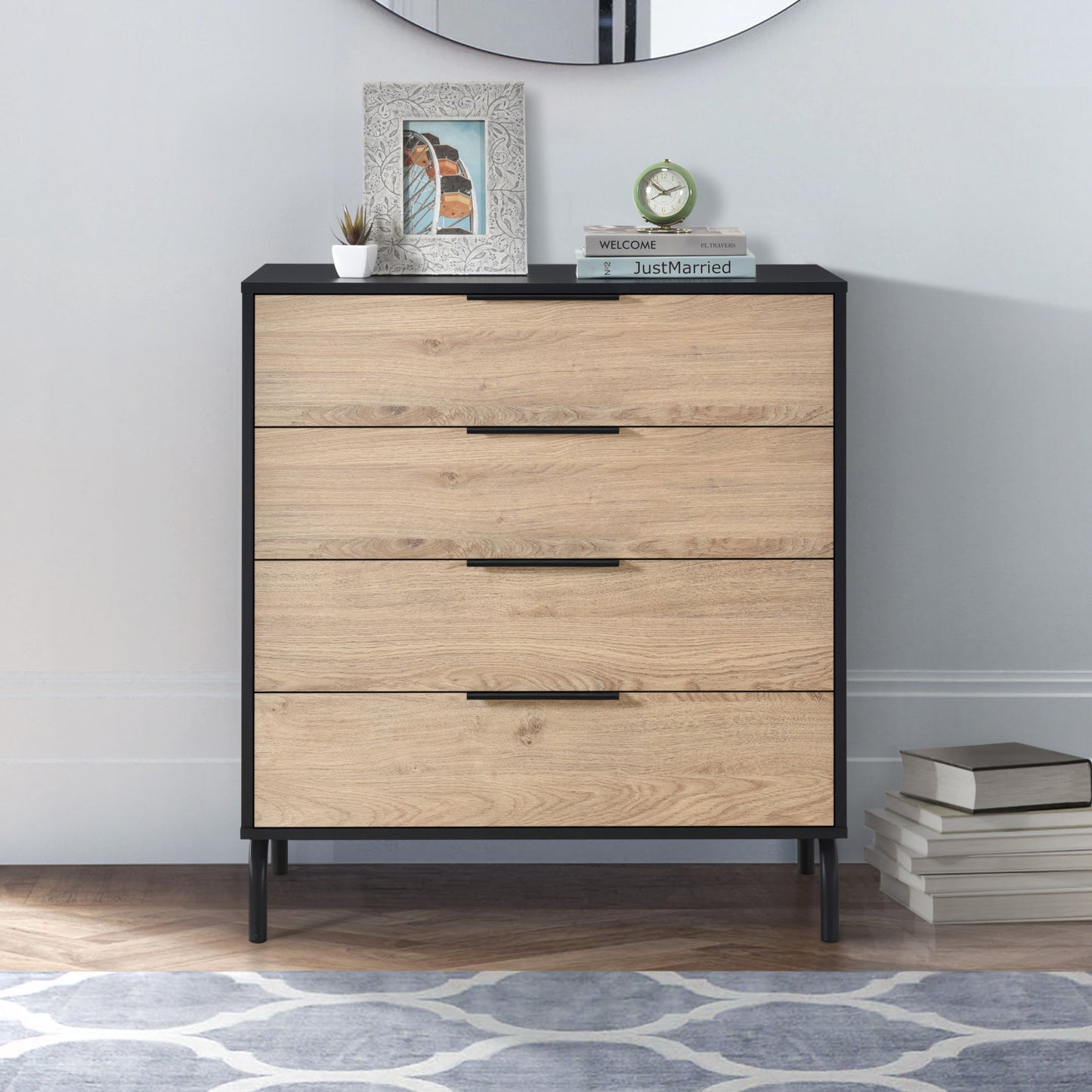 Eleora Chest of 4 Drawers - Black/Oak