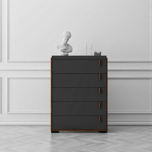 Hamis Chest of 5 Drawers - Walnut/Dark Grey