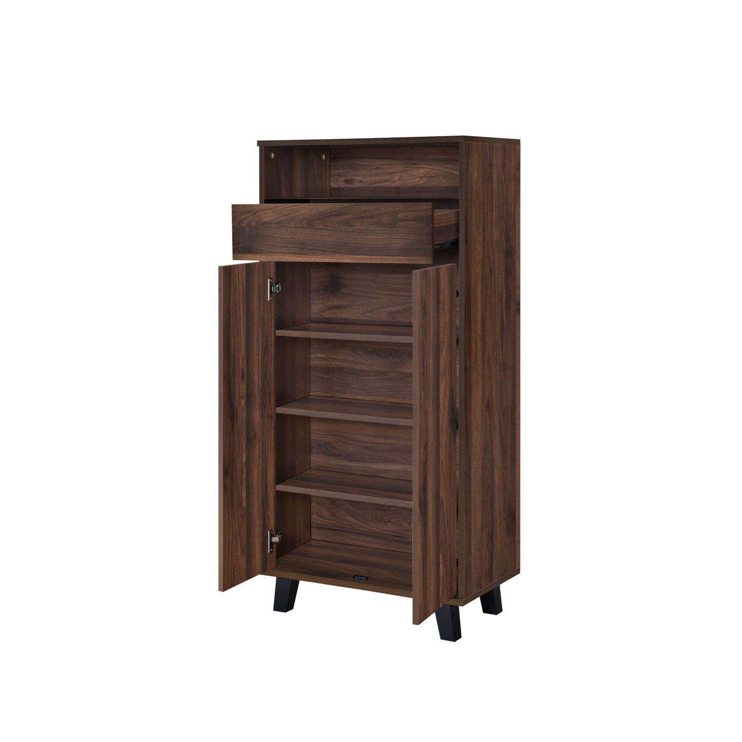 Hazel 4 Tier Shoe Cabinet with Drawer - Walnut