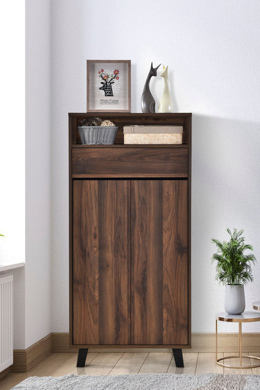 Hazel 4 Tier Shoe Cabinet with Drawer - Walnut