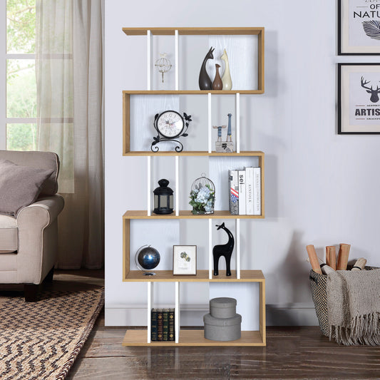 Ian 5 Tier Bookshelves - Oak & White