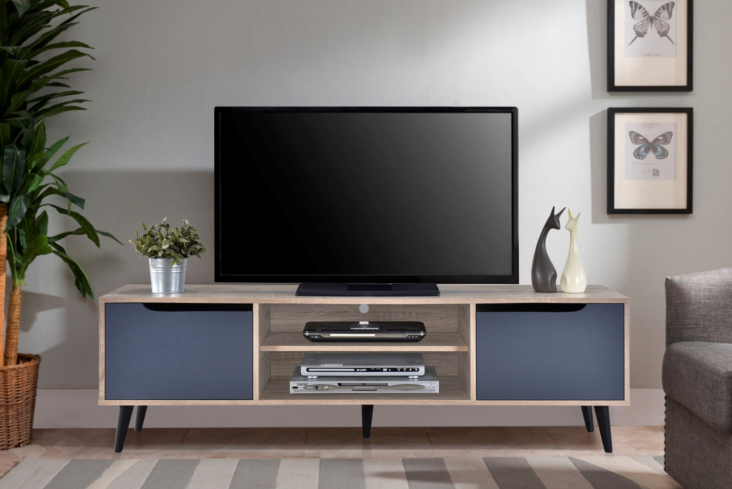 Kyler 1.5m TV Entertainment Unit - Oak & Grey with Black Legs