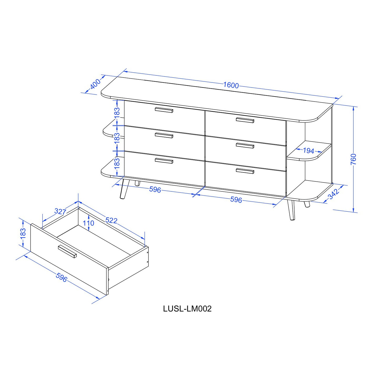 Salem 1.6m Sideboard Buffet Storage Cabinet - Walnut