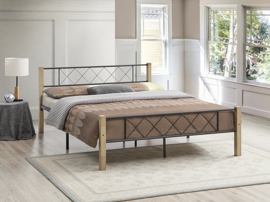 Mingle Wood & Metal Bed Frame - Maple and Black