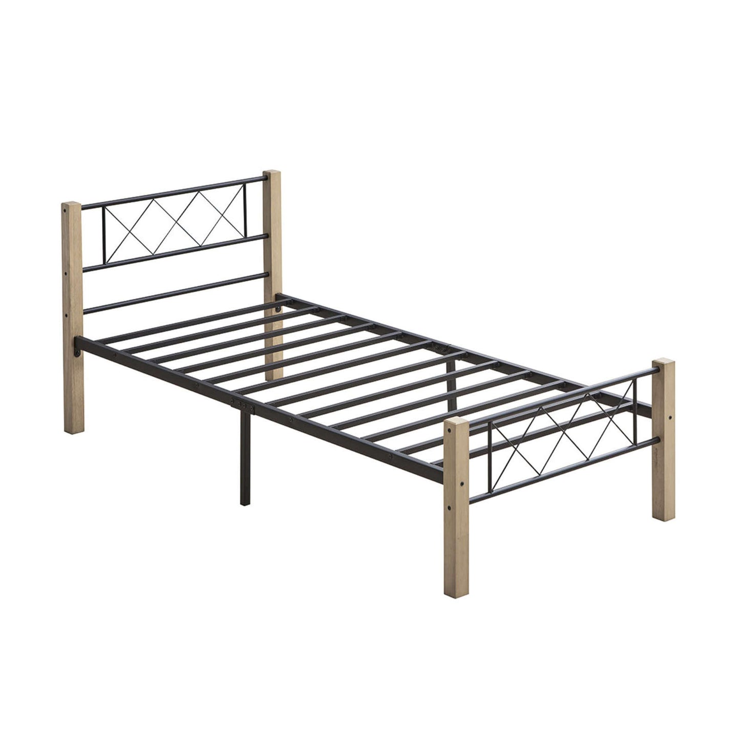 Mingle Wood & Metal Bed Frame - Maple and Black
