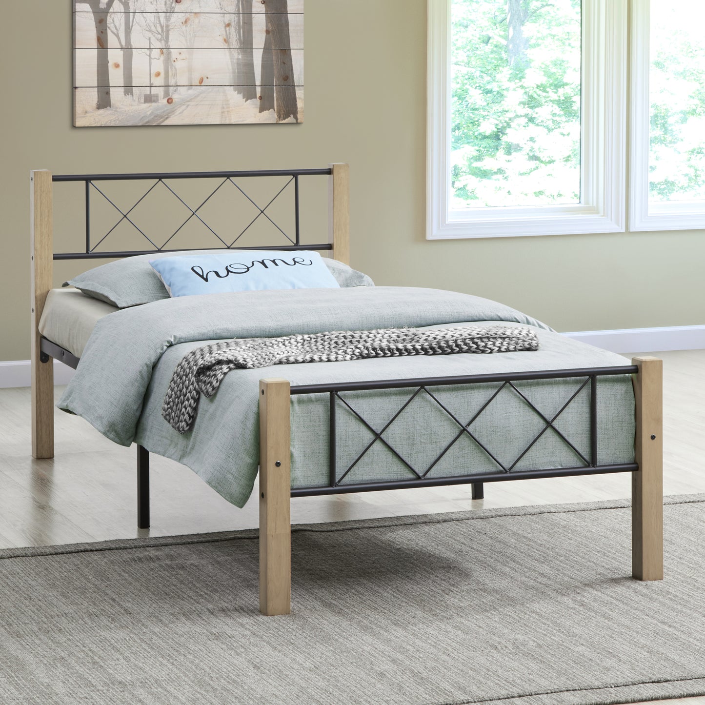 Mingle Wood & Metal Bed Frame - Maple and Black