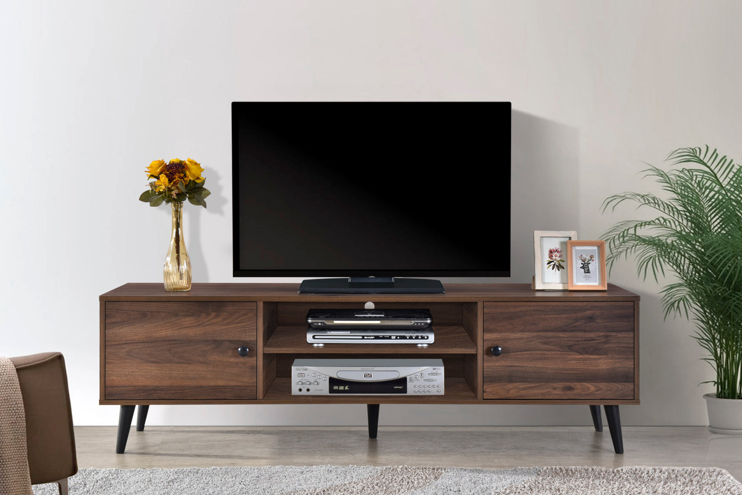 Rory 1.5m TV Entertainment Unit - Walnut with Black Legs